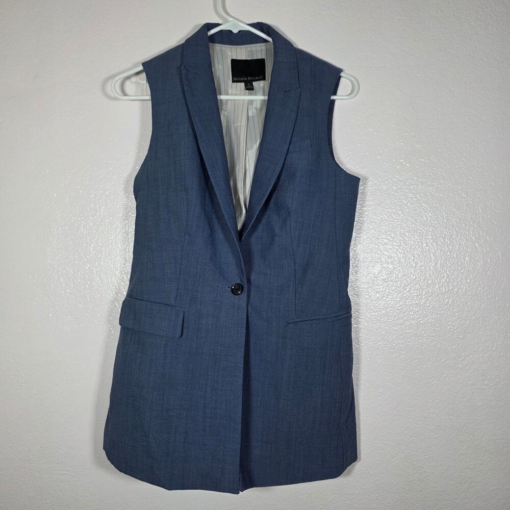 Banana Republic Blue Sleeveless Longline Blazer Vest Women’s Size 2